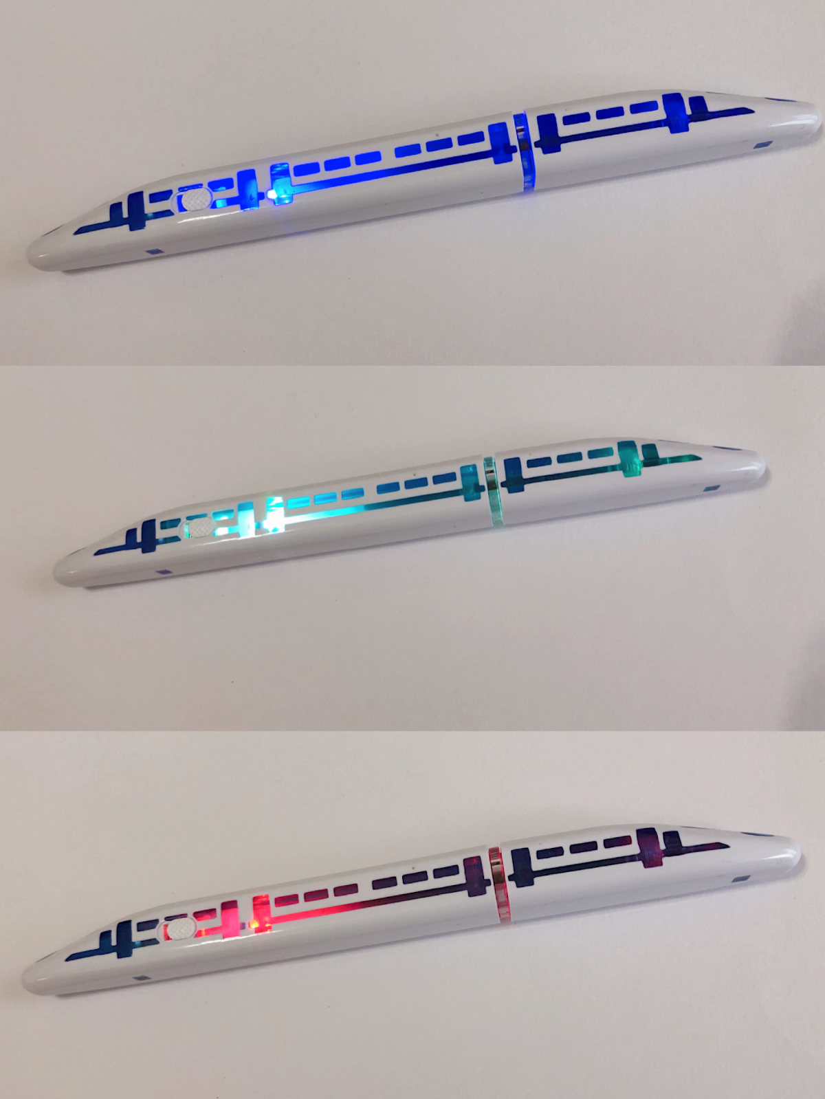 ダイソー Ledライト内蔵で光る新幹線型のボールペンを発見 こう見えてじつは書き心地も良い