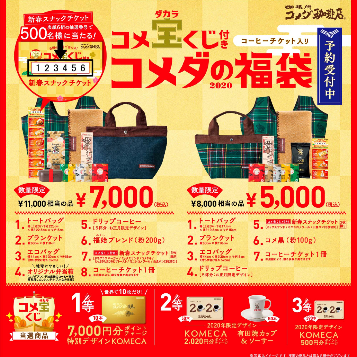  【コメダ珈琲店】の2020年福袋は5,000円と7,000円の2種類！どのくらいお得なの？ 