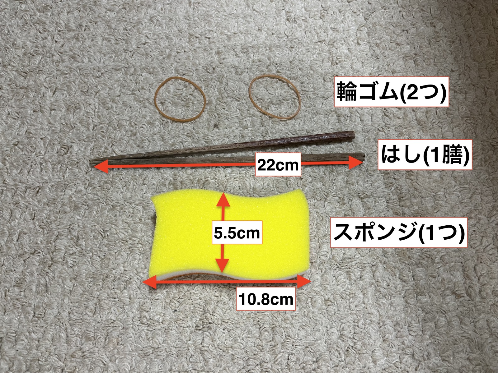 スポンジ、箸など