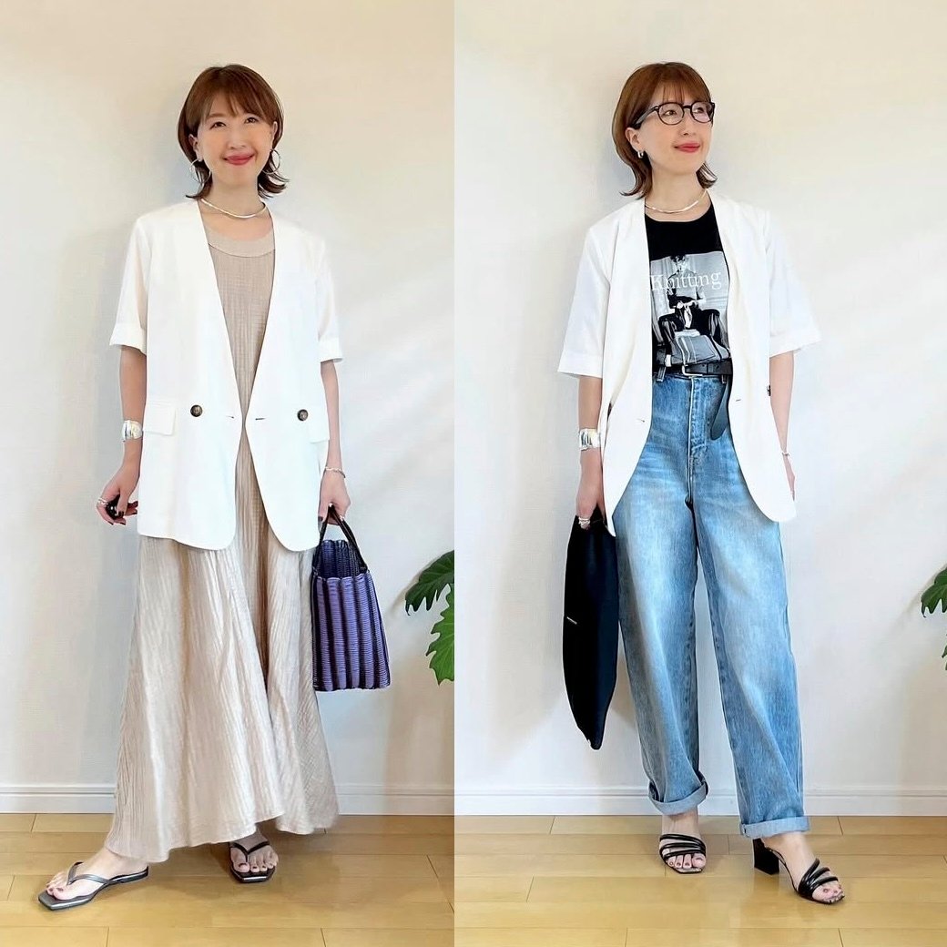  おしゃれさん認定される！40歳からの「半袖白ジャケット」コーデ3選「簡単に垢抜ける」 