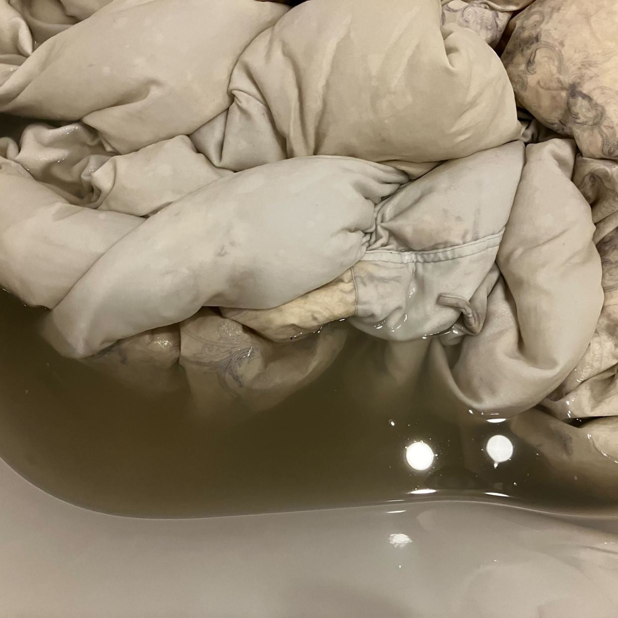  【洗濯のプロが検証】冬に活躍する“羽毛布団”を浴槽でつけ置きした結果が衝撃だった「洗濯の注意点も」 