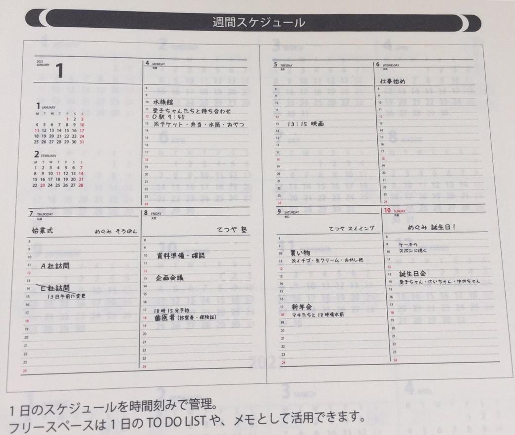 セリア「A5セミサイズ　2021  Schedule」