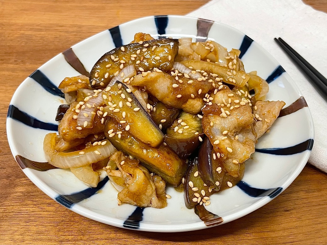 豚バラとなすの生姜焼き