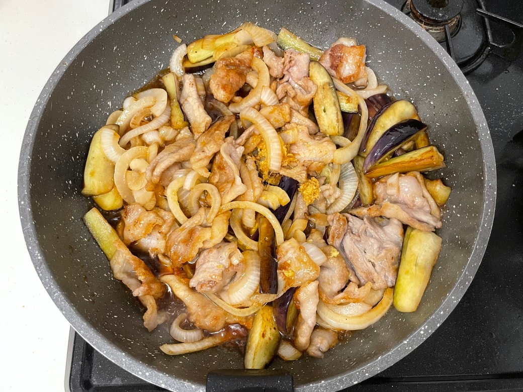 豚バラとなすの生姜焼き