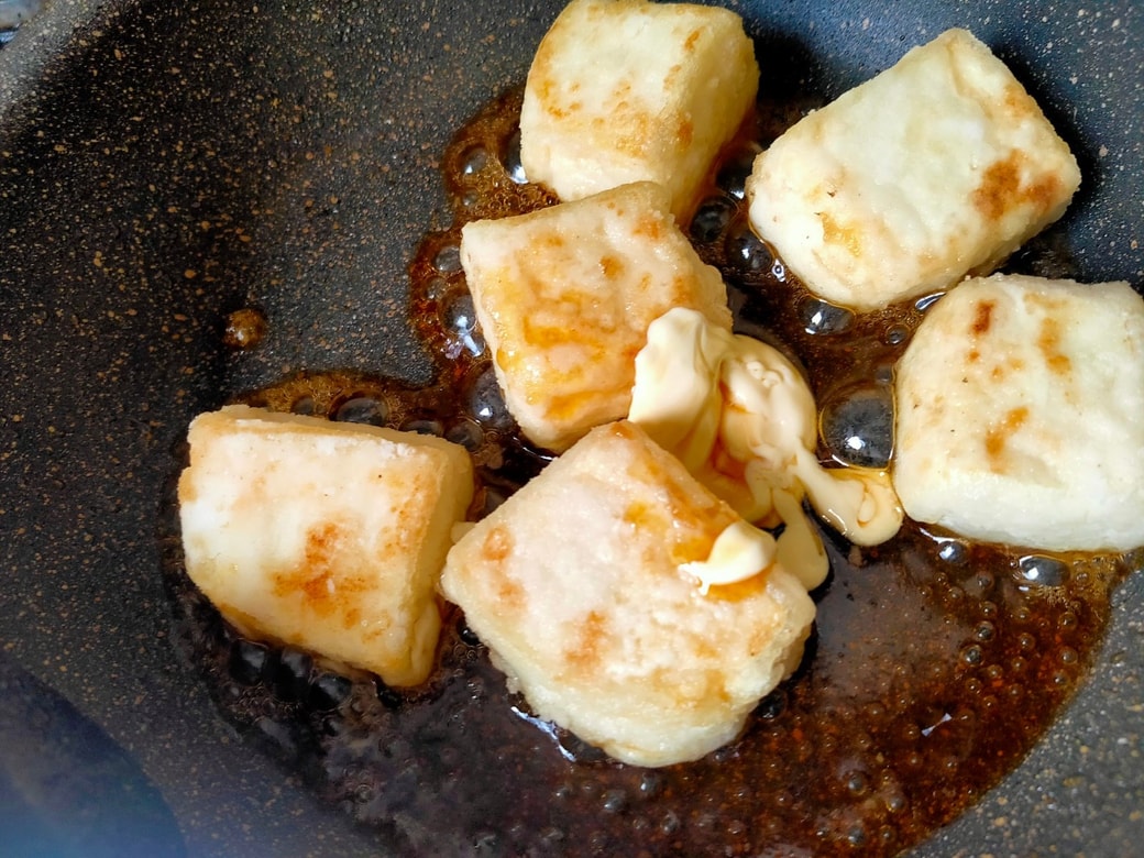 豆腐のつゆマヨ照り焼き