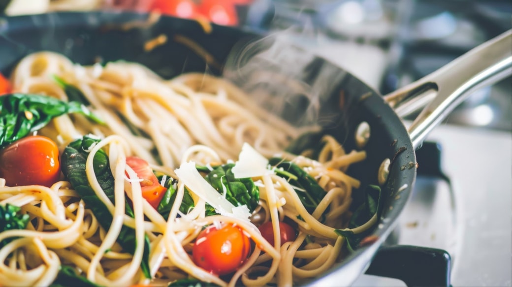 フライパンの中の食べ物