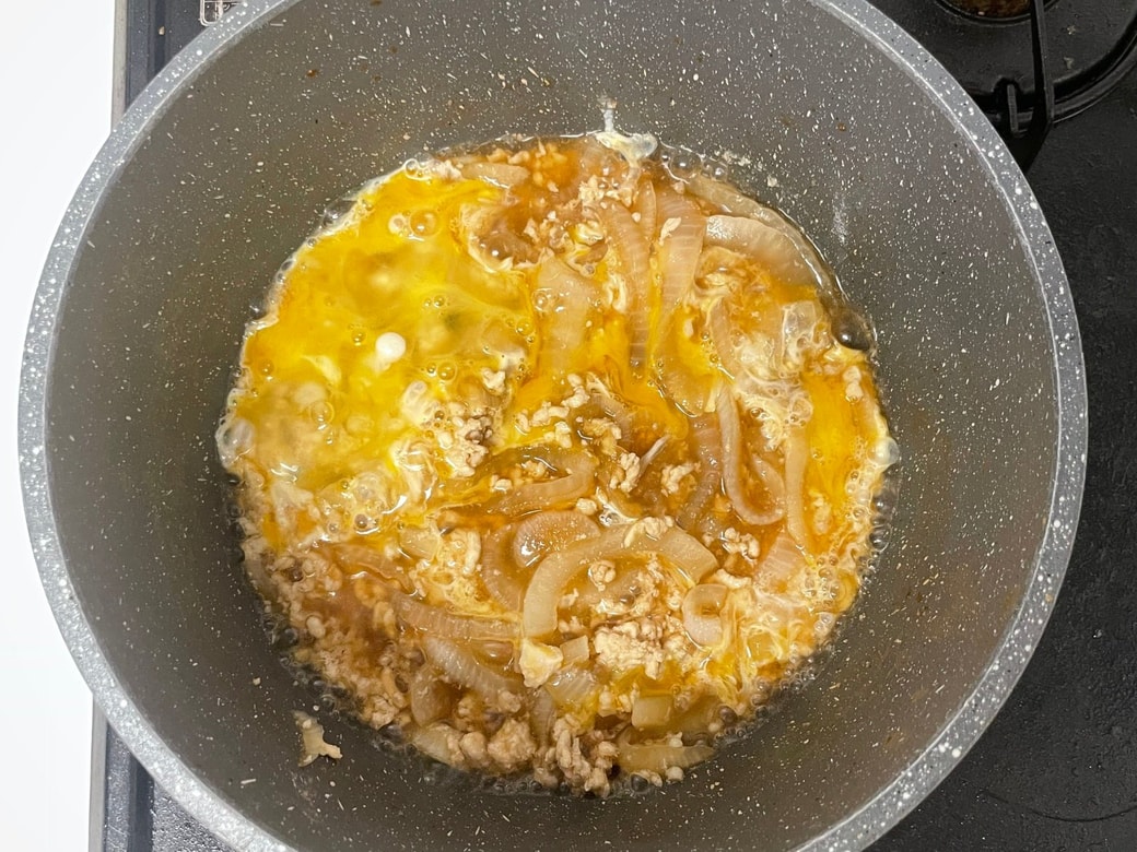 ひき肉と新玉ねぎの卵とじ丼
