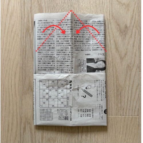 新聞を折る場所を説明する画像