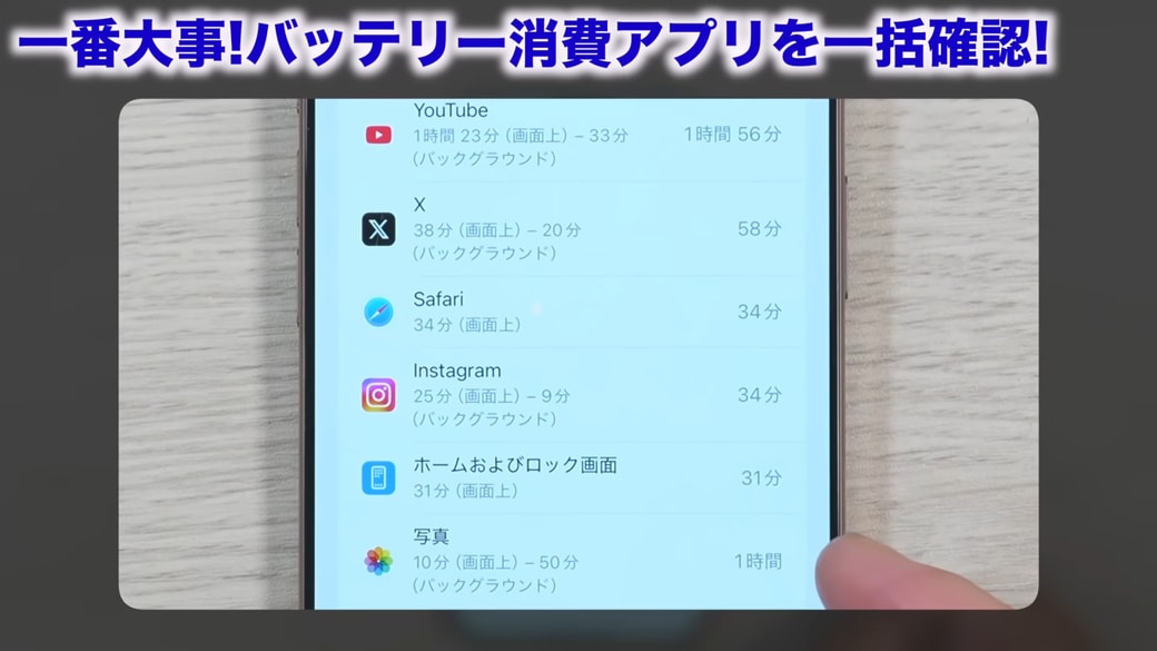 写真のバッテリーの使用状況