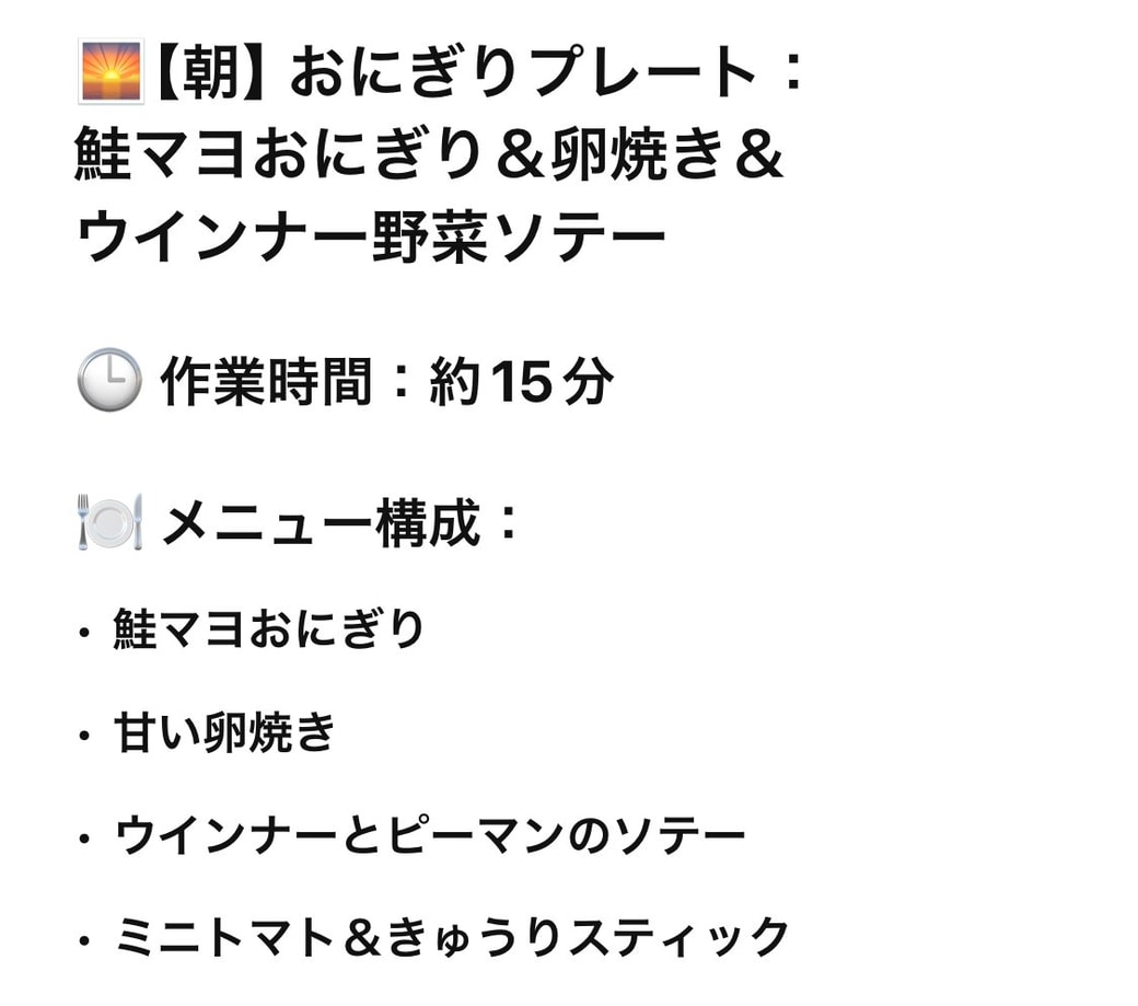 提案された朝食メニュー