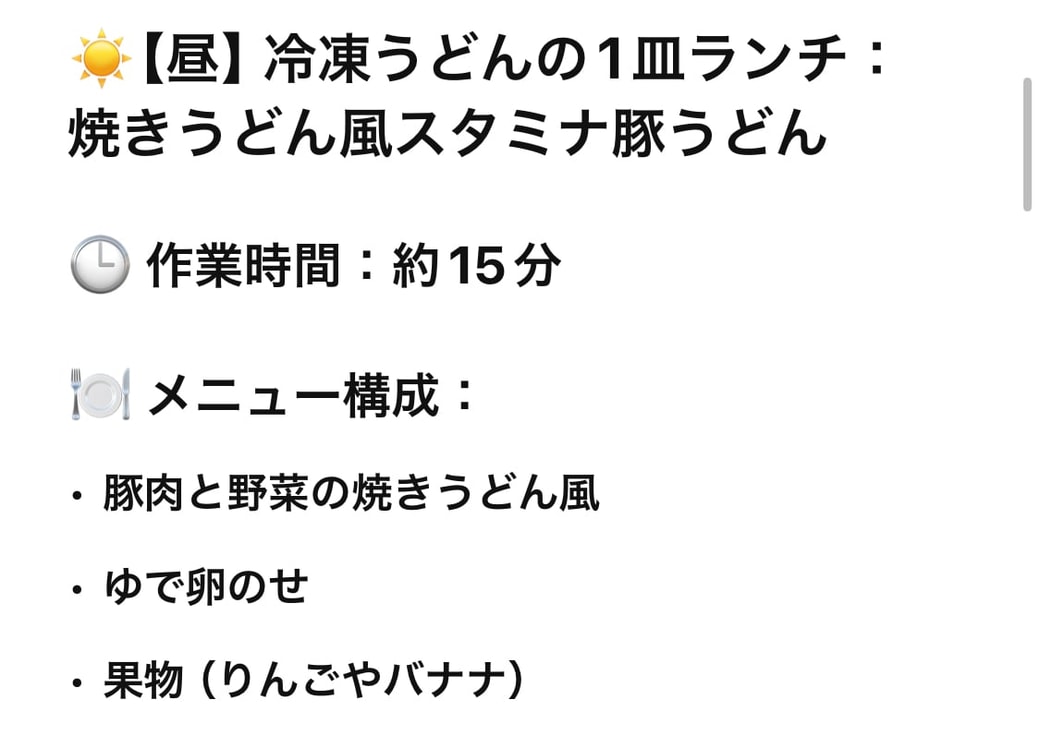 提案された昼食メニュー