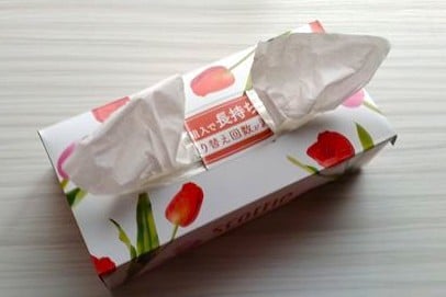 半分に切ったティッシュが、2か所の取り出し口からでてくる！