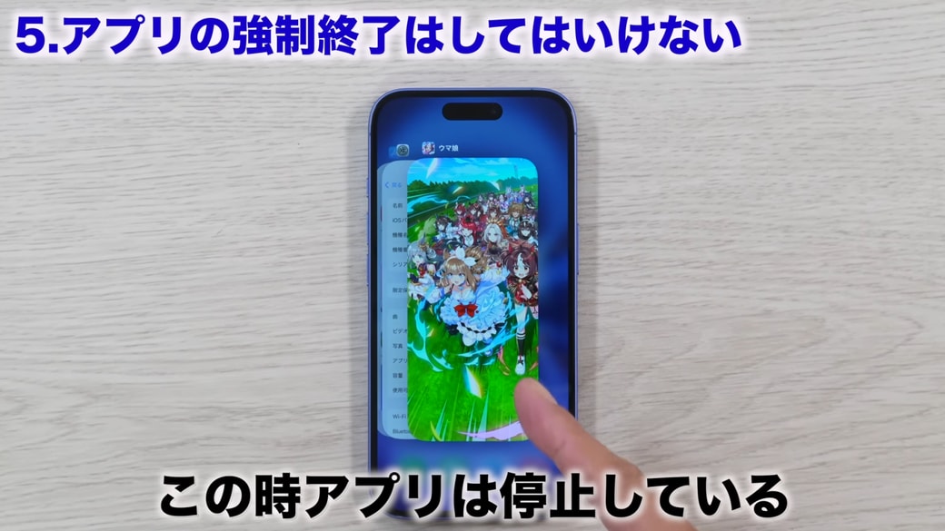 裏にあるアプリは停止している