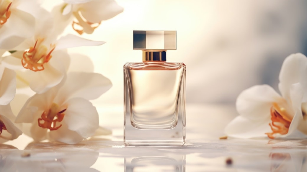 A bottle of perfume placed on a table