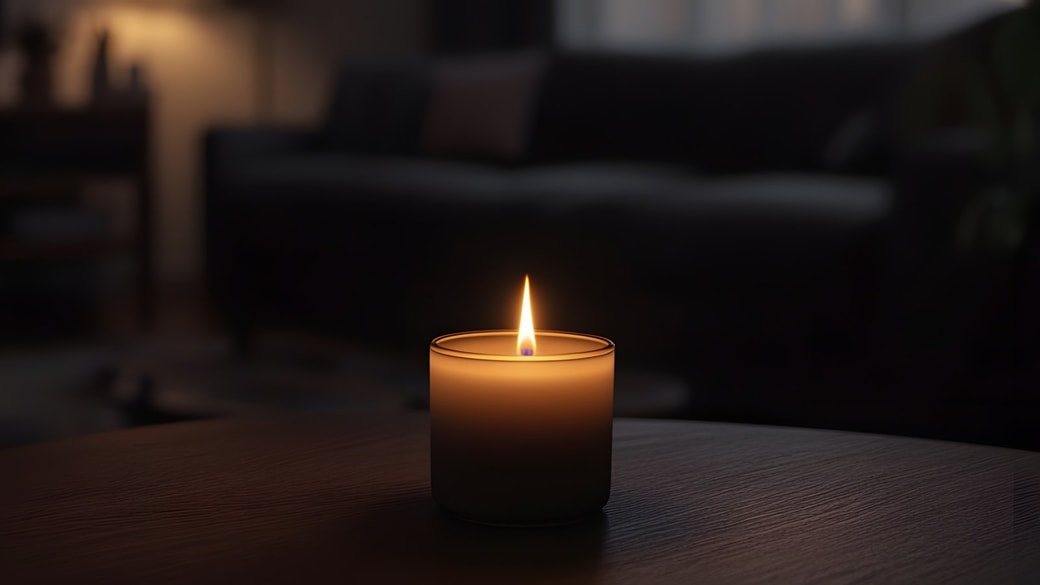 blackout, burning candle in a dark house