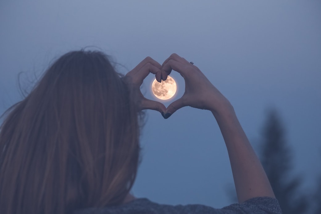 Love and moon creative concept. 