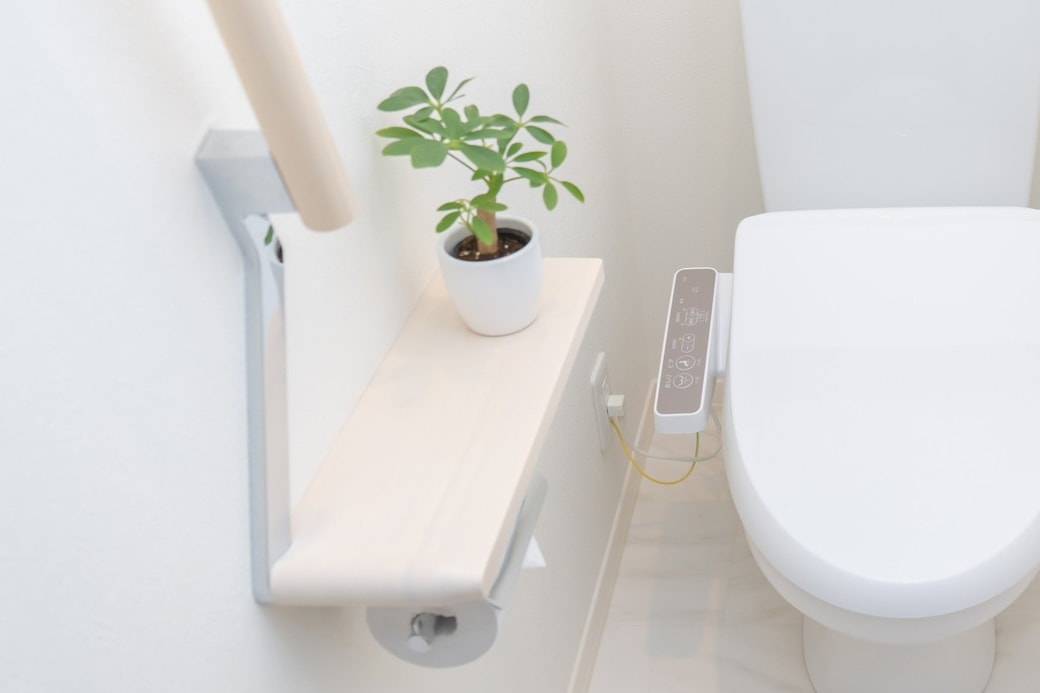 トイレットペーパーホルダーの上に置かれたインテリア