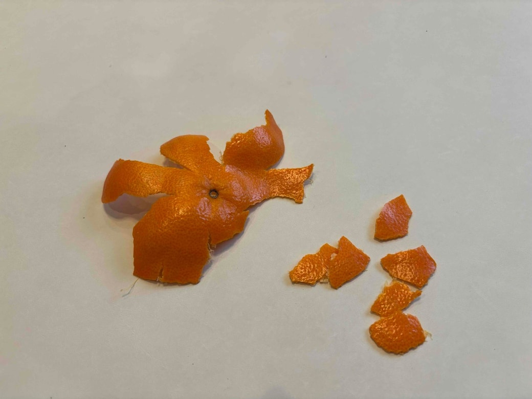 みかんの皮を小さくちぎっているところ