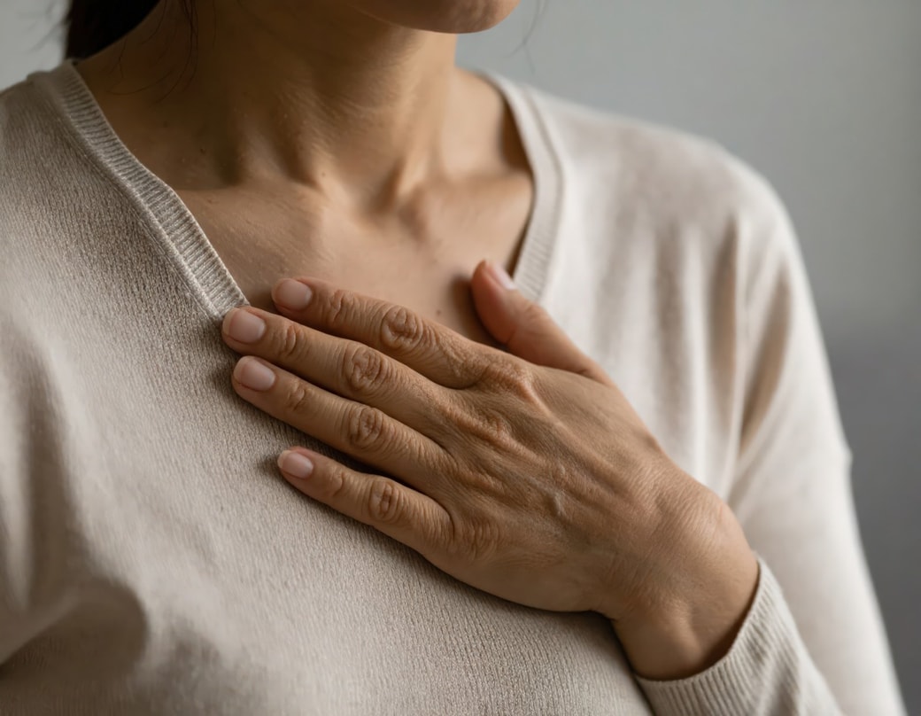 手を胸に当てる人