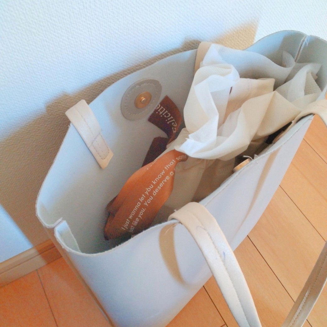 服を入れた不織布の袋を入れたバッグ