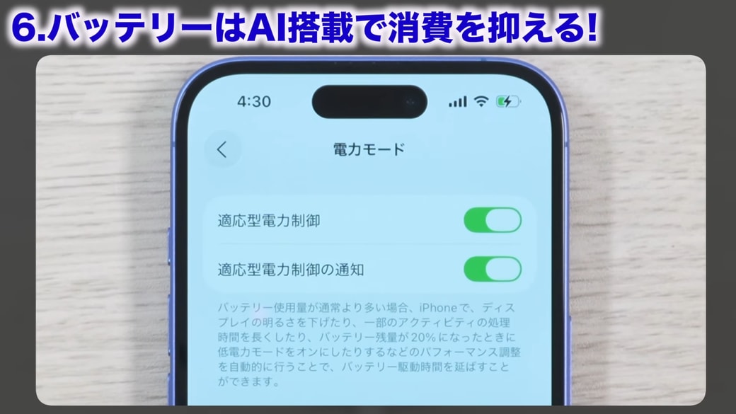 「適応型電力制御の通知」もオン設定がおすすめ