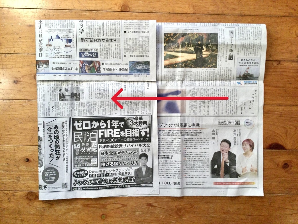 新聞紙を三つ折りにする