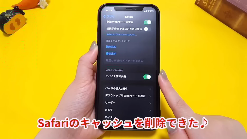 Safariのキャッシュを消去できた