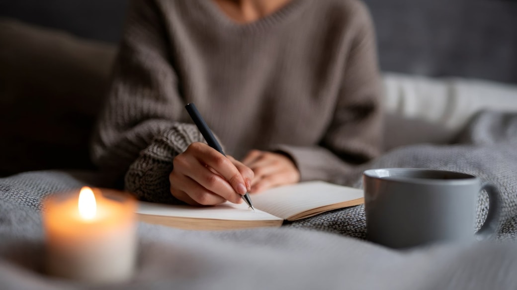 ノートを書く女性