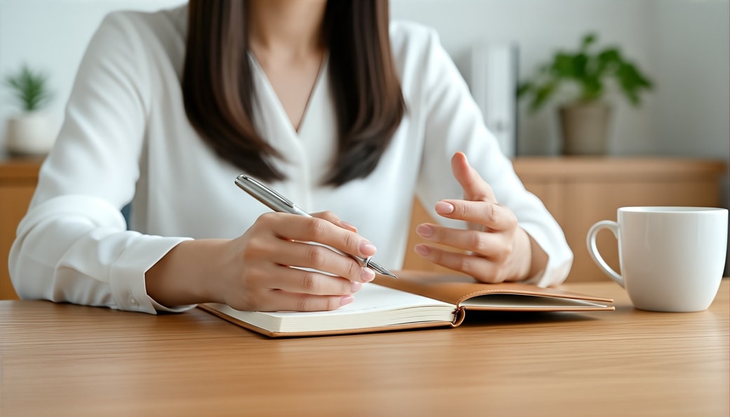 メモを取る女性