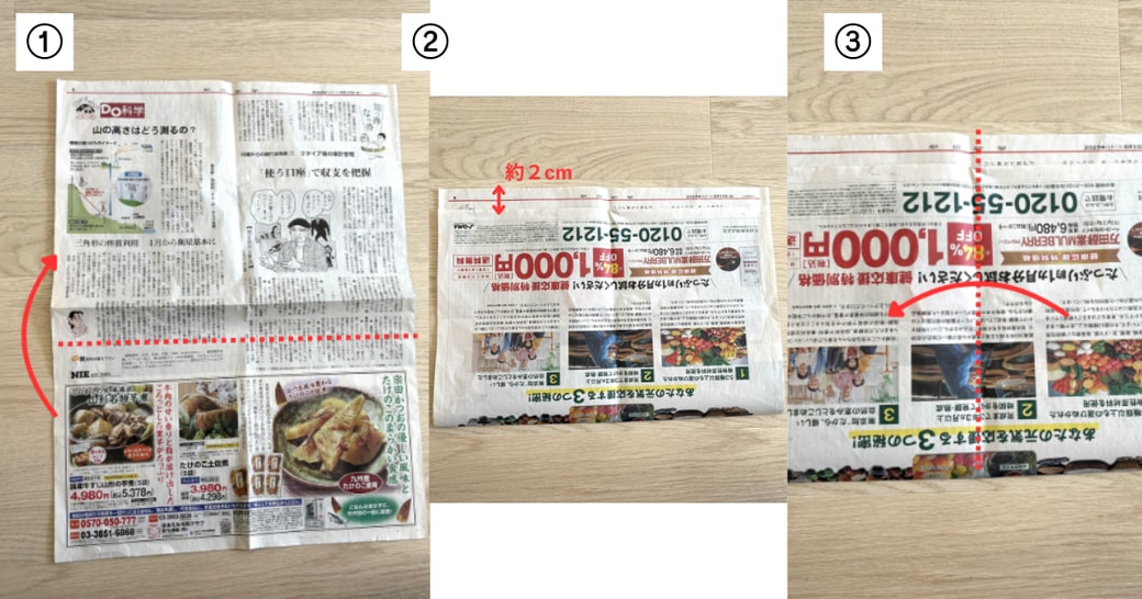 新聞紙の折り方説明