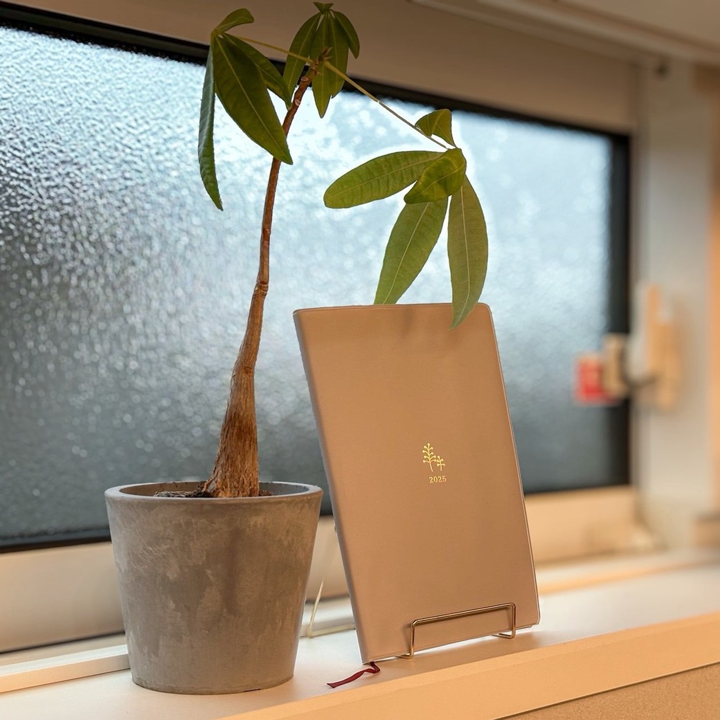 閉じられた状態のシンプルな薄型手帳。