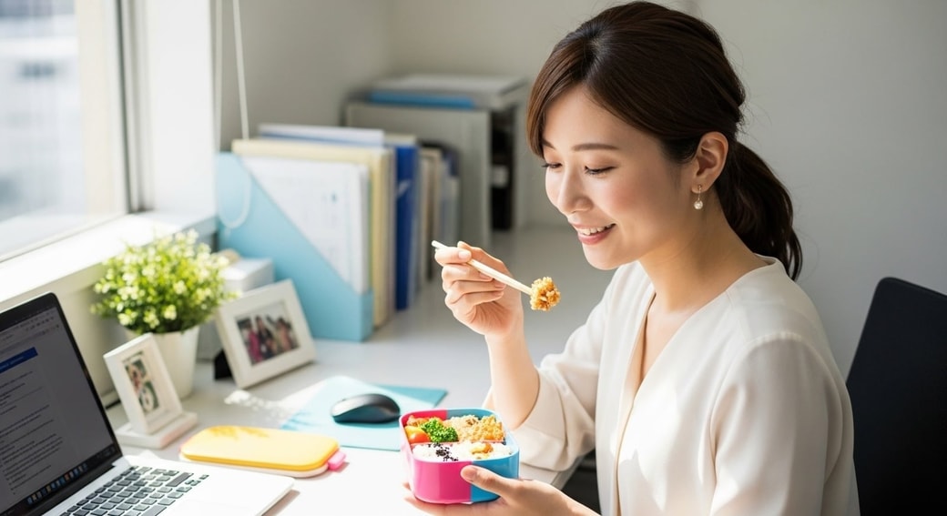 お昼を食べる女性