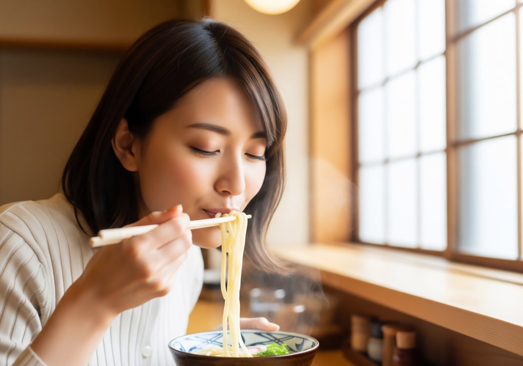 うどんを食べる女性