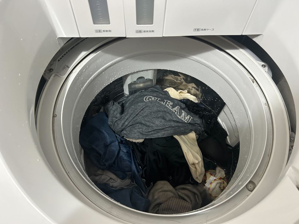 洗濯後に飛び出ている