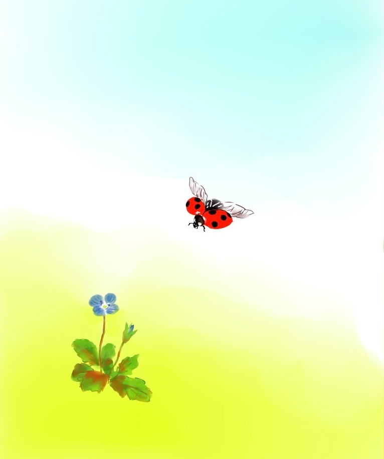 麻希のイメージ。病院の壁に飾られた絵のてんとう虫が飛び立つ。