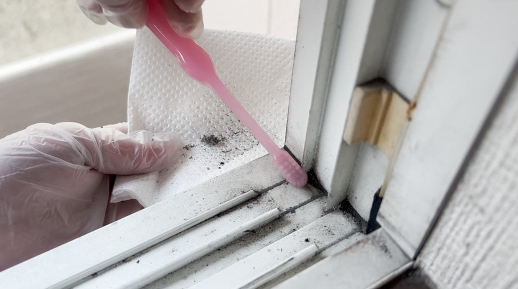 歯ブラシで砂ぼこりをかき出す