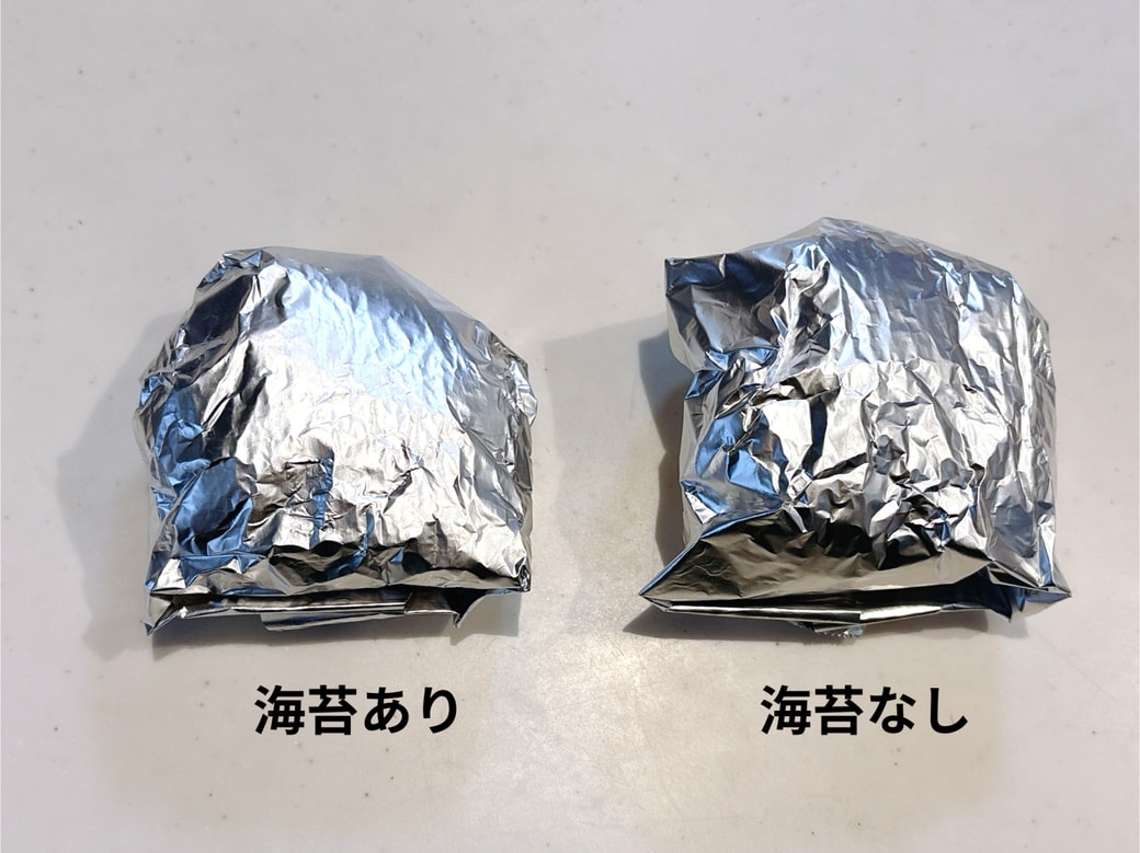 それぞれ海苔あり・なしで検証