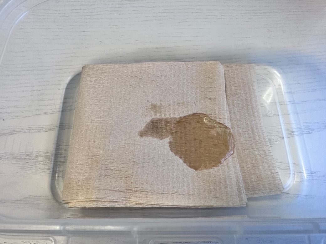 キッチンペーパーにオイルを垂らす