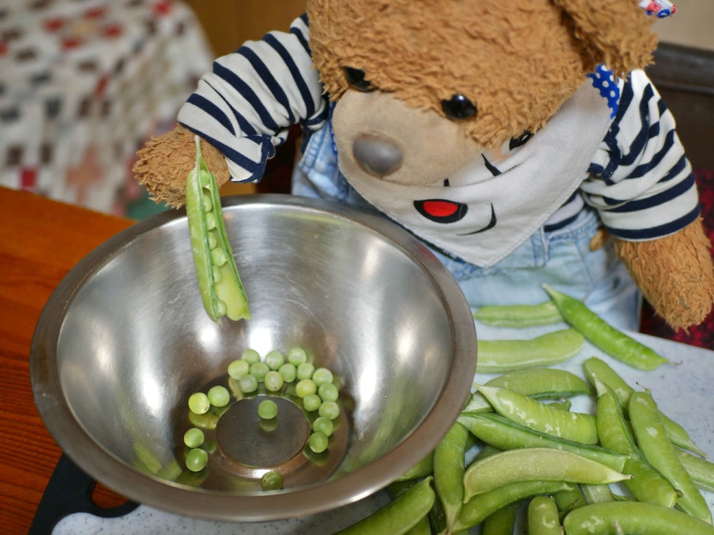 サヤから豆を取り出す
