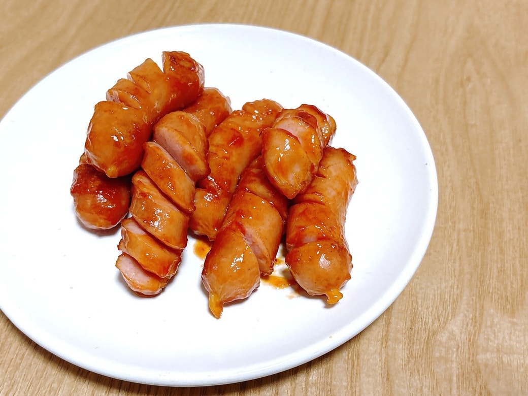 完成したウインナーケチャップ炒め