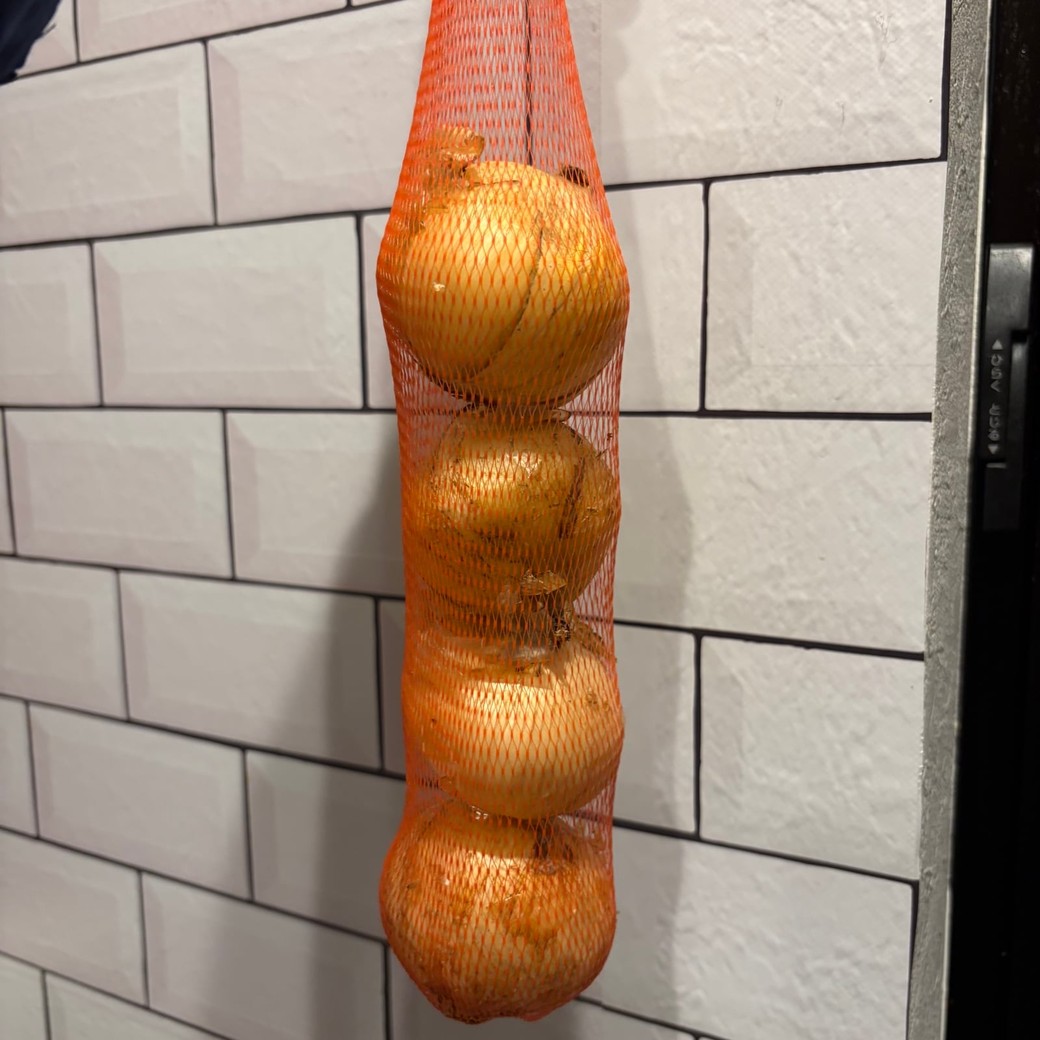 みかんのネットに玉ねぎを入れたところ