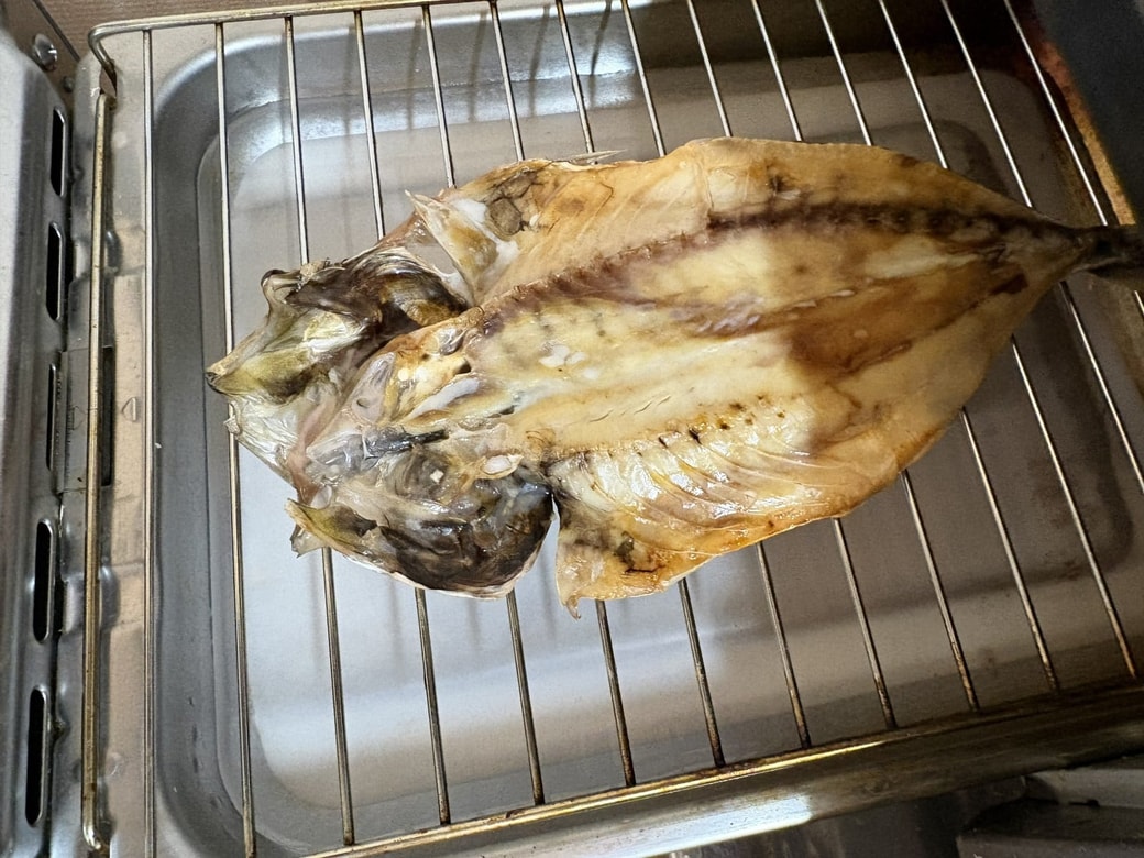 網の上に乗せたアジの開き