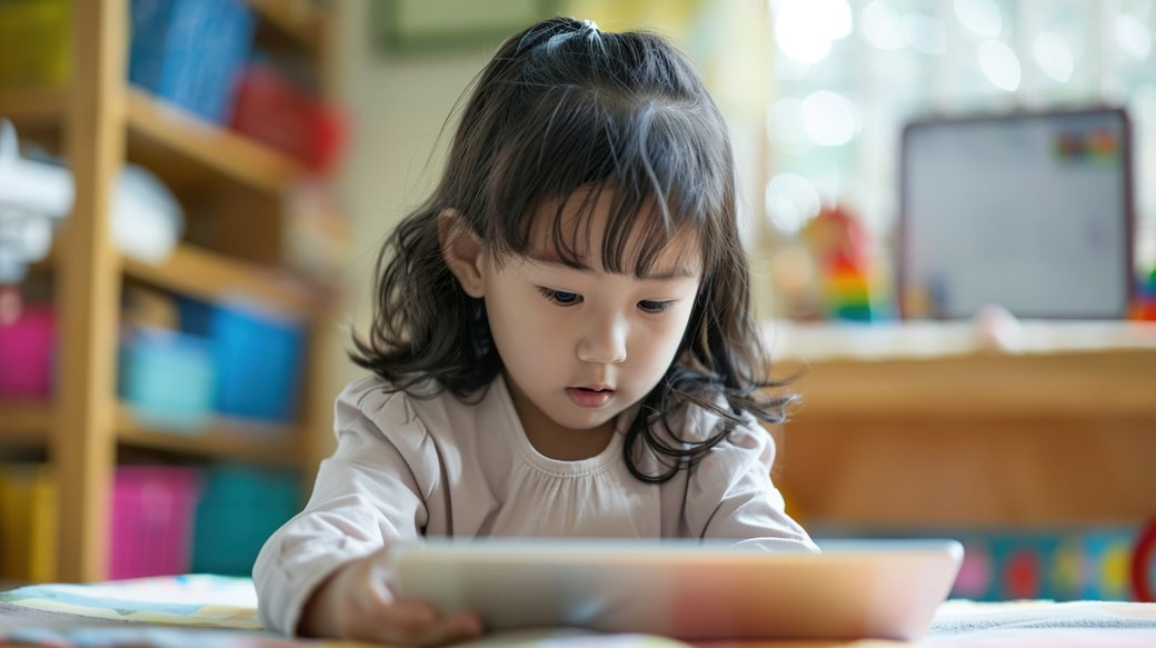 タブレットを見る子ども
