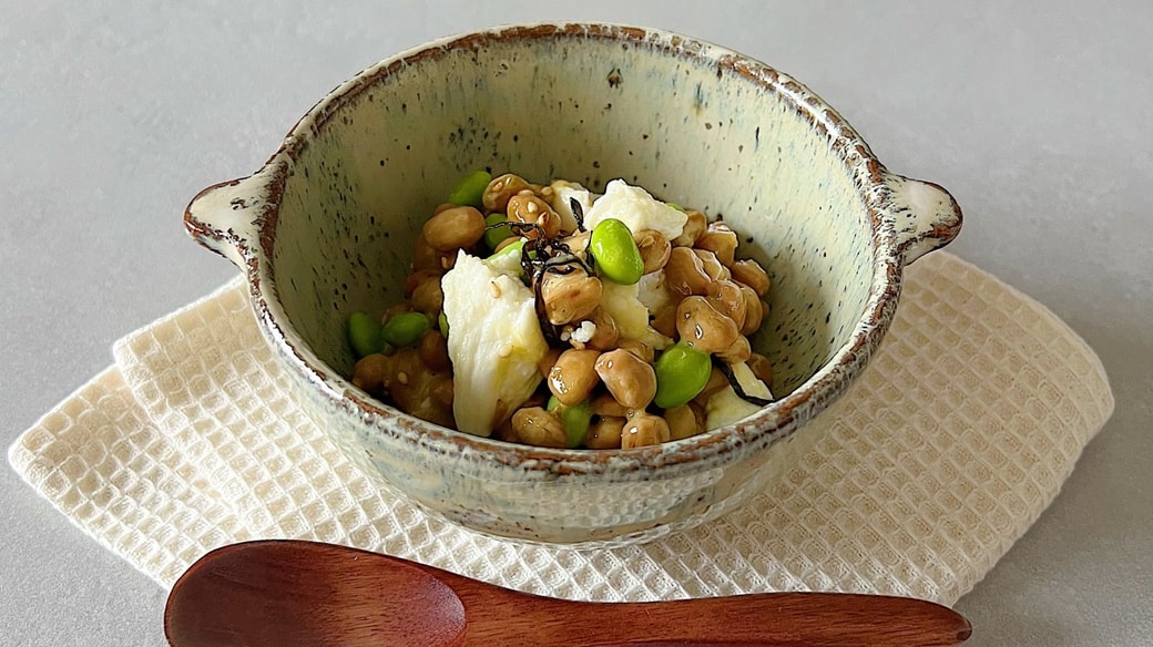枝豆とモッツァレラチーズと塩昆布の納豆和え