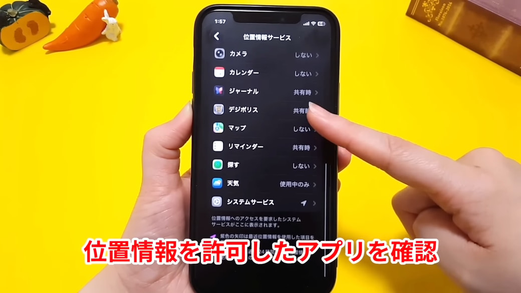 アプリごとの位置情報の設定状況が表示される