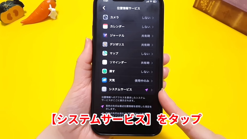 「システムサービス」をタップする
