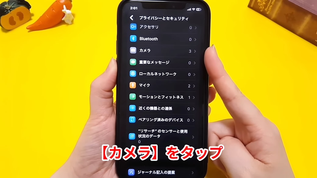 「カメラ」をタップする