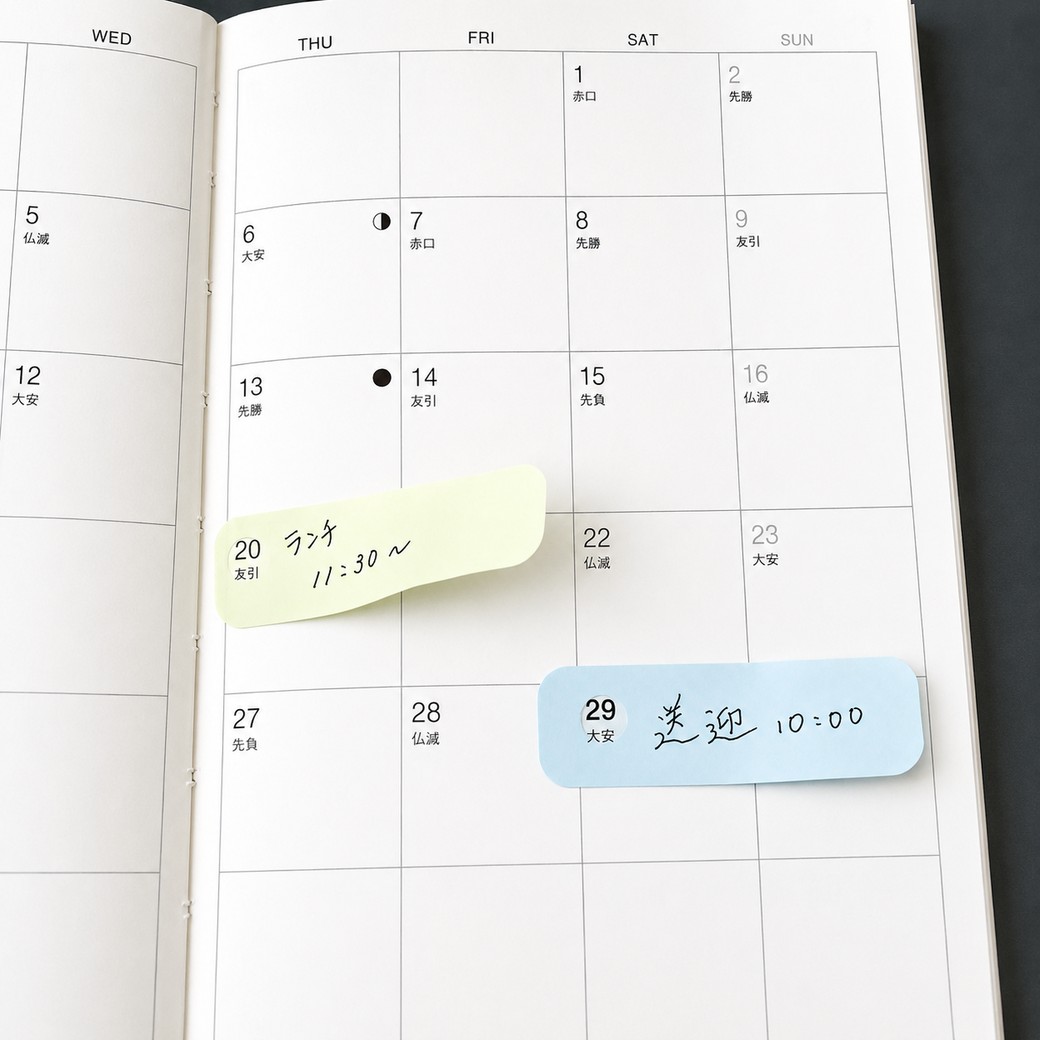 穴あけパンチで1か所穴を開ける。日にちが見えて便利に使える