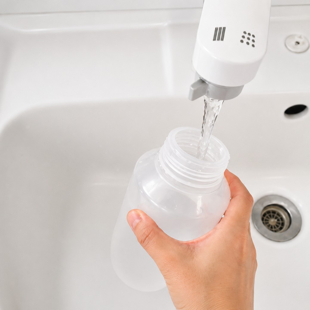 蜂蜜の容器に水を入れる人