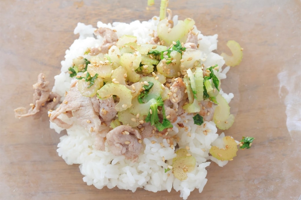 「豚肉とセロリのおにぎり」